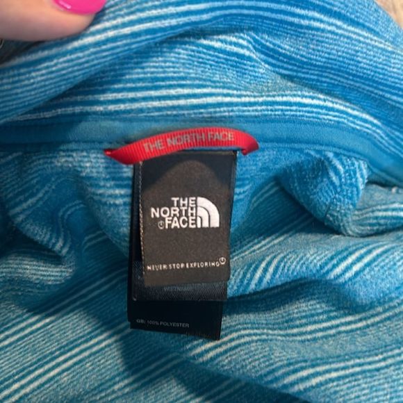 The North Face Women's Size L Teal Full Zip Blue Striped Fleece Polartec Fleece - Picture 7 of 9